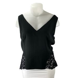 Chelsea 28 Women's Black Sleeveless Lace Inset V-neck Crop Blouse Tank Top Sz XL